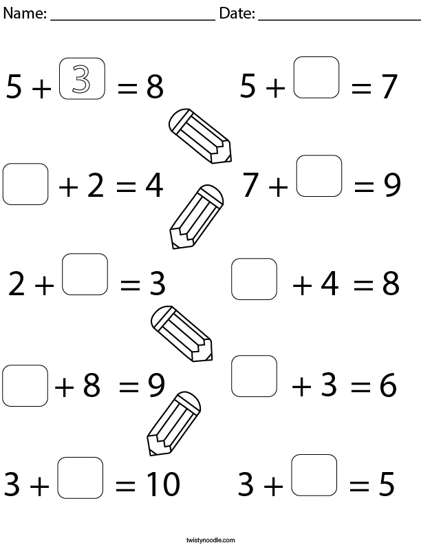 Addition Worksheets With Missing Addends